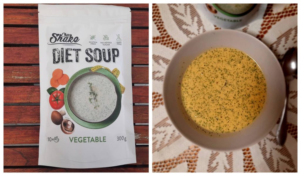 A Chia Shake diétás leves csomagolásában, majd miután elkészült